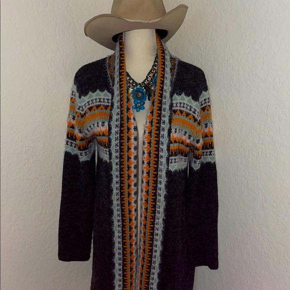 ADORA Charcoal and Orange Knit Cardigan - Picture 1 of 5